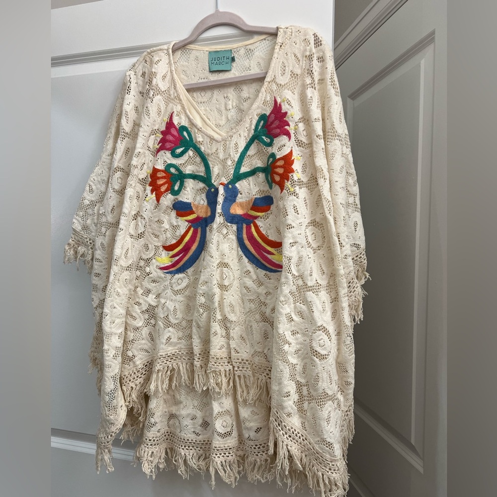 Judith March embroidered peacock poncho/dress size Small